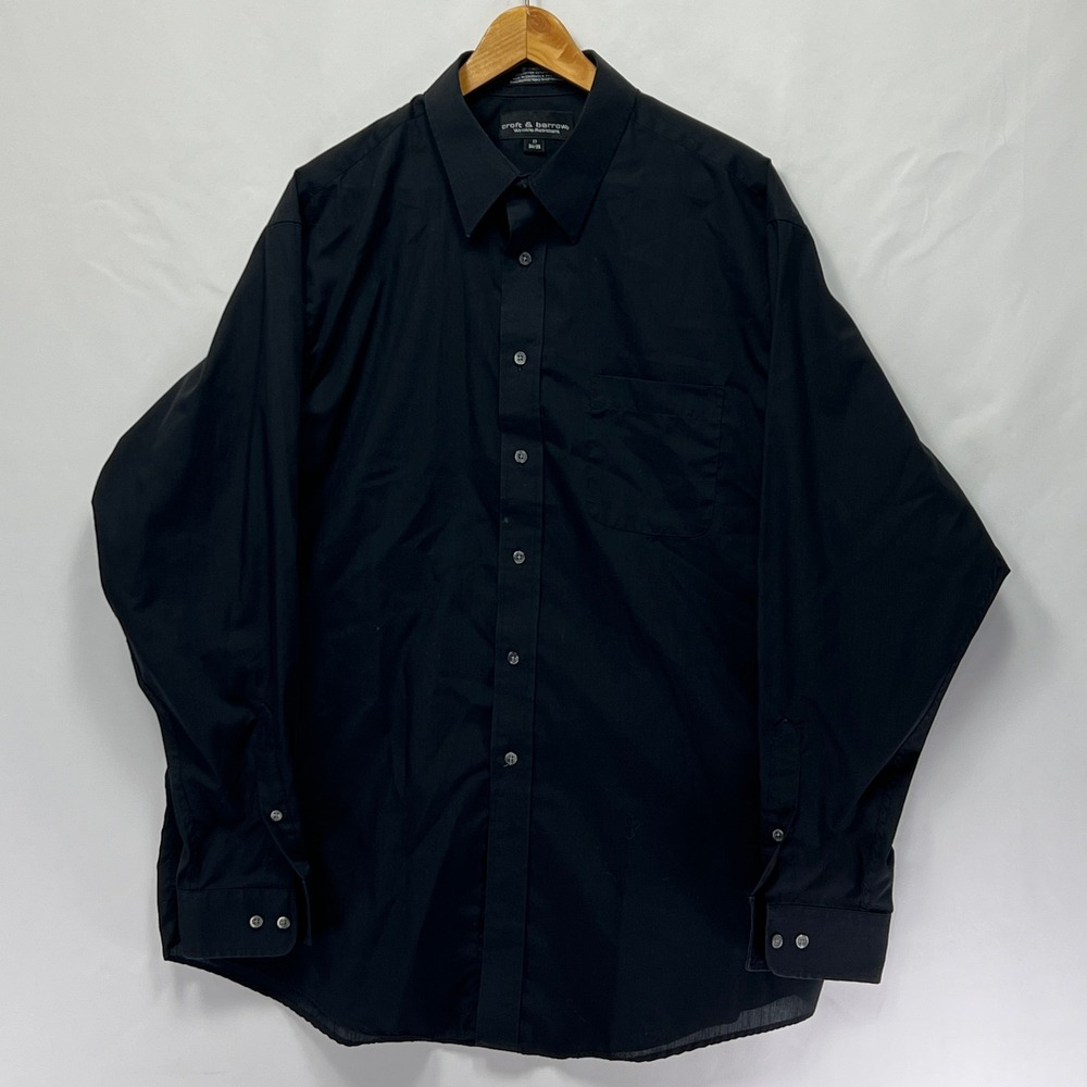 Croft & Barrow Mens Wrinkle Resistant Black Button Down Shirt 17 34/35 Preppy